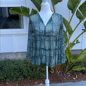 Loft XS Boho top - blue and green top- very flowy